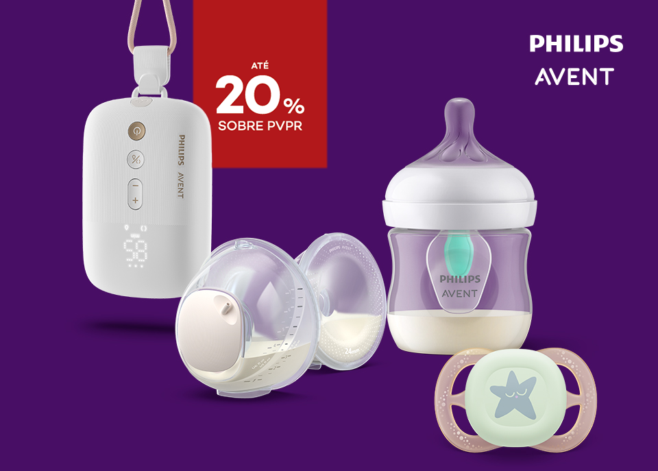 Gama Philips Avent com selo at&eacute; 20% sobre pre&ccedil;o de venda ao p&uacute;blico recomendado