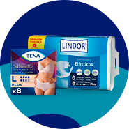 Embalagem de Fraldas Lindor e Pensos para incontinencia Tena
